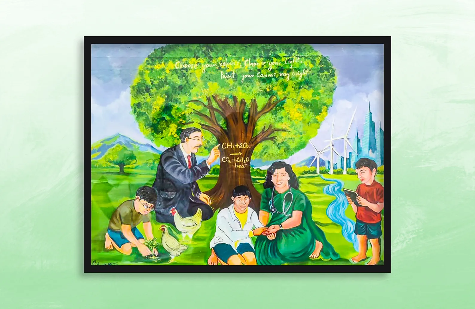 A future-focused artwork created for Mr. Nadir Godrej, Managing Director, Godrej Industries, celebrating innovation and future generations.