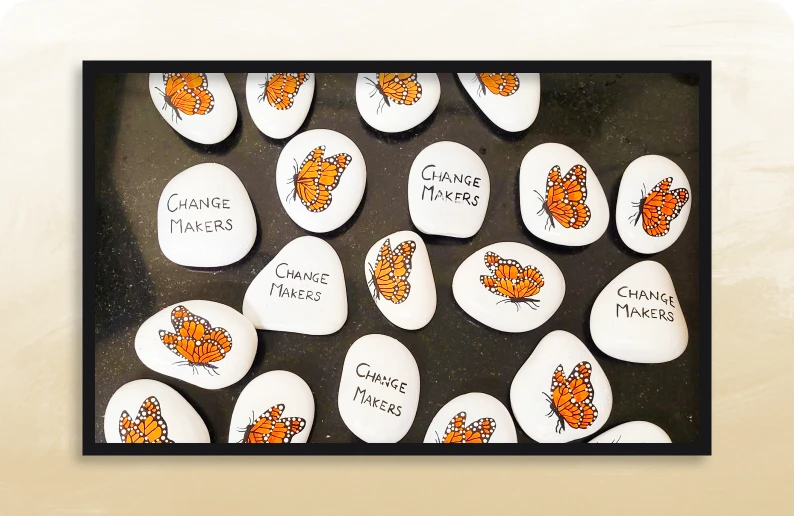 20 artworks created around the themes of butterflies and changemakers.