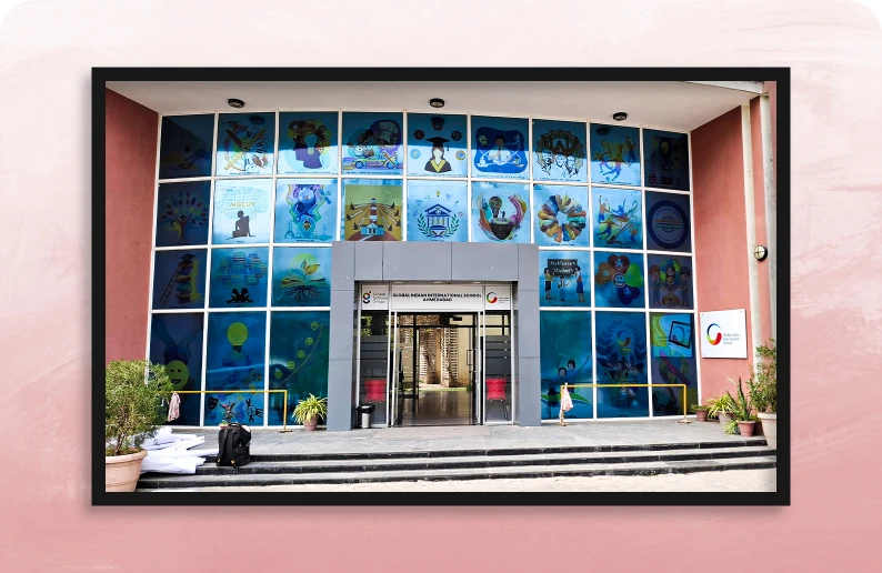30 custom illustrations commissioned for the Ahmedabad school entrance.