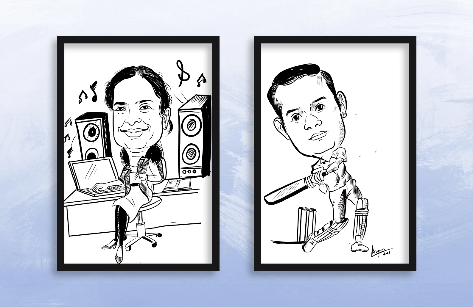 50+ caricatures commissioned for the Pune office, celebrating individuality.