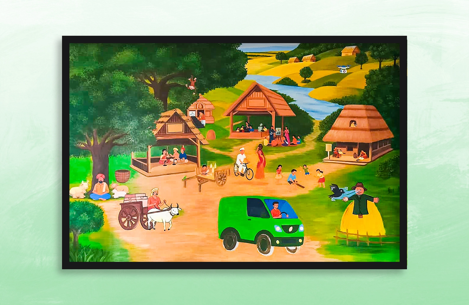 100 sq. ft. custom mural designed and executed for the Bengaluru office, celebrating innovation.