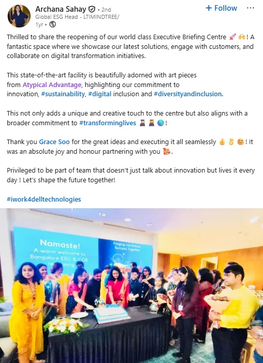 Archana Sahay on LinkedIn: the reopened Executive Briefing Centre is adorned with art pieces from Atypical Advantage, reflecting a commitment to innovation, sustainability and diversity and inclusion.