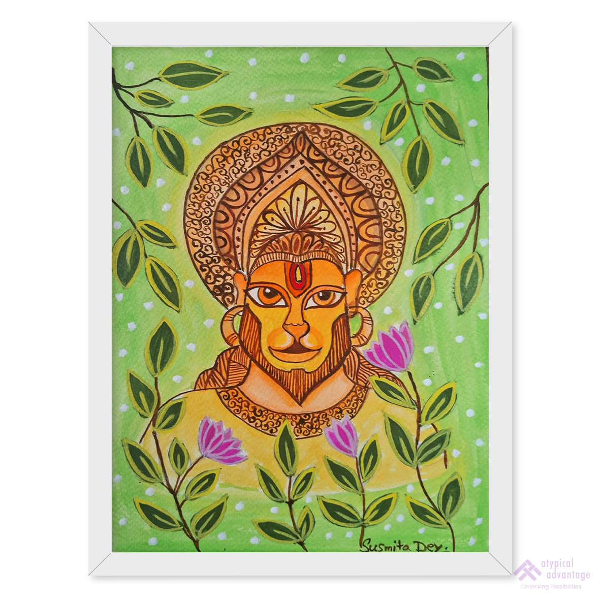 lord Hanuman and leaf with Mandala art. Slider 1/5