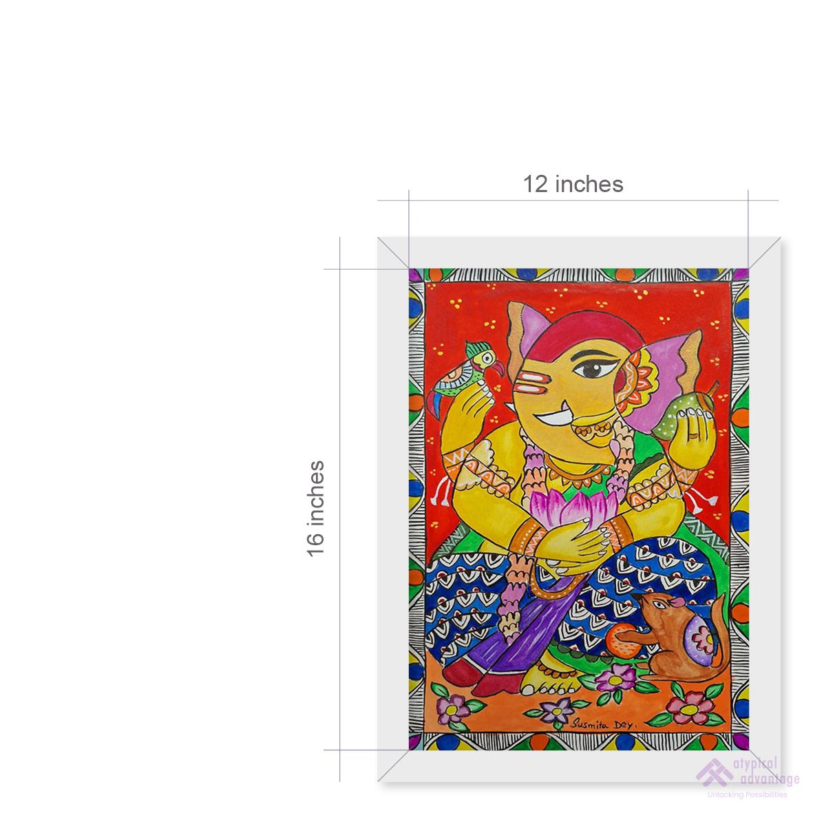 Lord Ganesh and lotus with Madhubani art. Slider 3/4