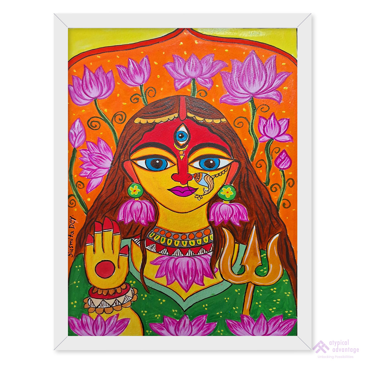 Goddess Durga Puja and lotus with Madhubani art. Slider 1/5