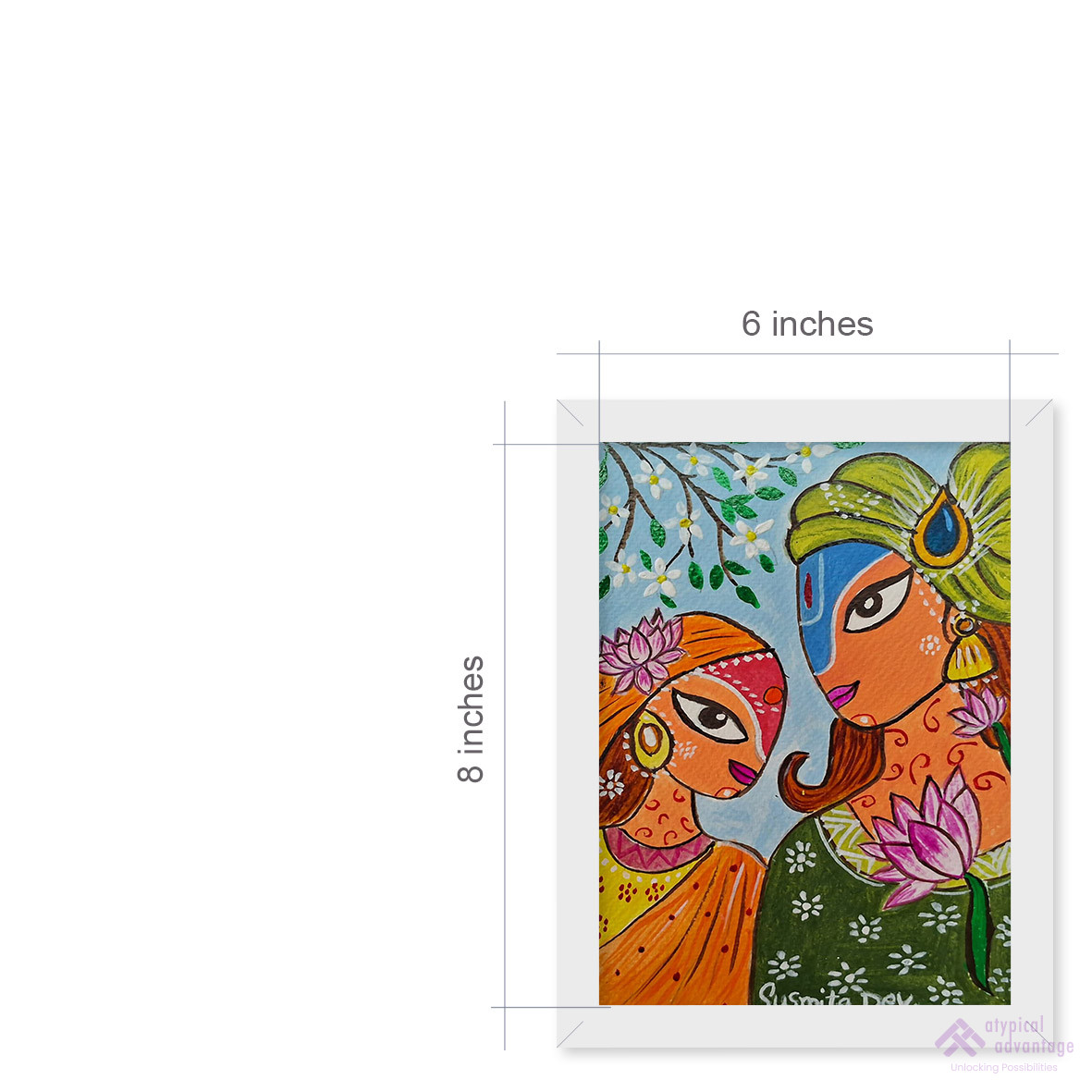 Krishna and Radha with lotus painting. Slider 3/5