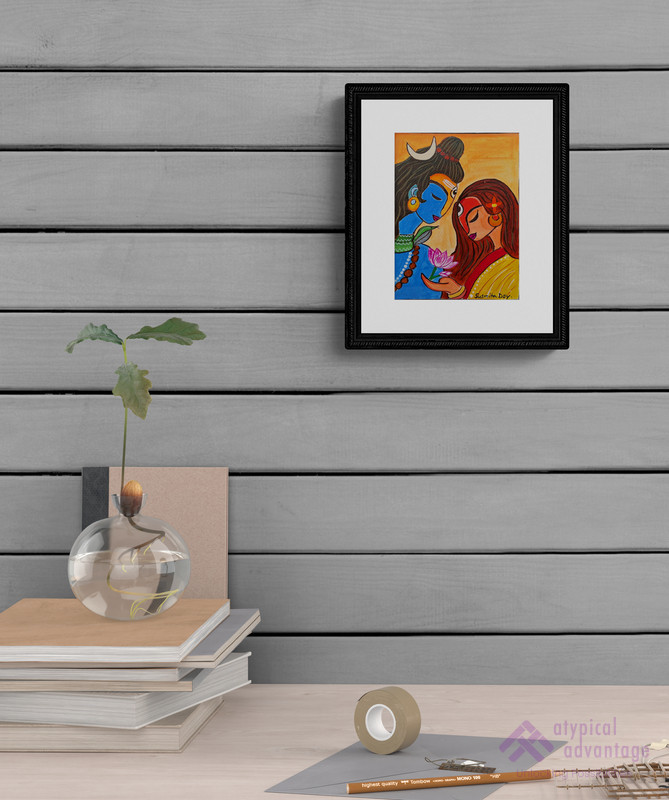 Shiva and Parvati with peace lotus painting. Slider 2/5