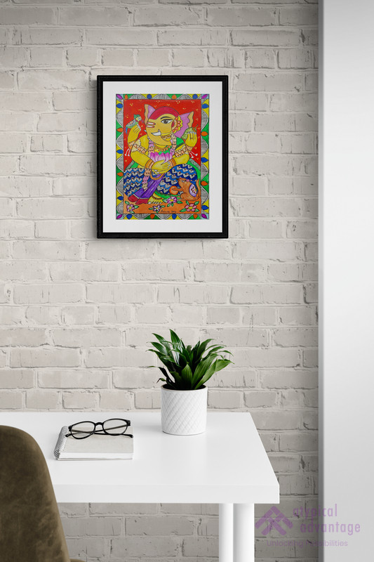 Lord Ganesh and lotus with Madhubani art. Slider 2/5