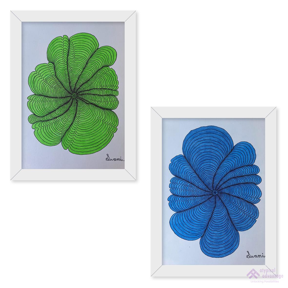 Green and dark blue floral design set Slider 1/4