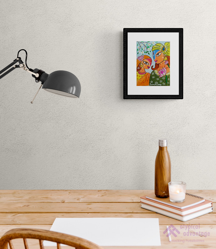 Krishna and Radha with lotus painting. Slider 2/5