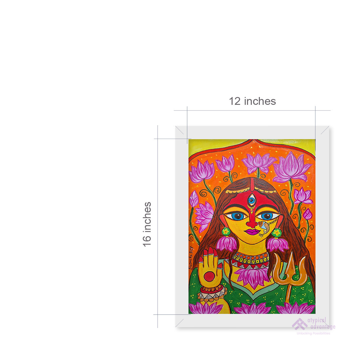 Goddess Durga Puja and lotus with Madhubani art. Slider 3/5