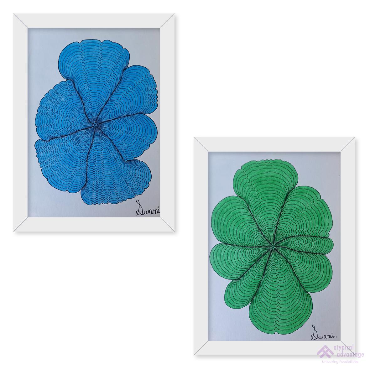 Emerald green and light blue floral design set Slider 1/4