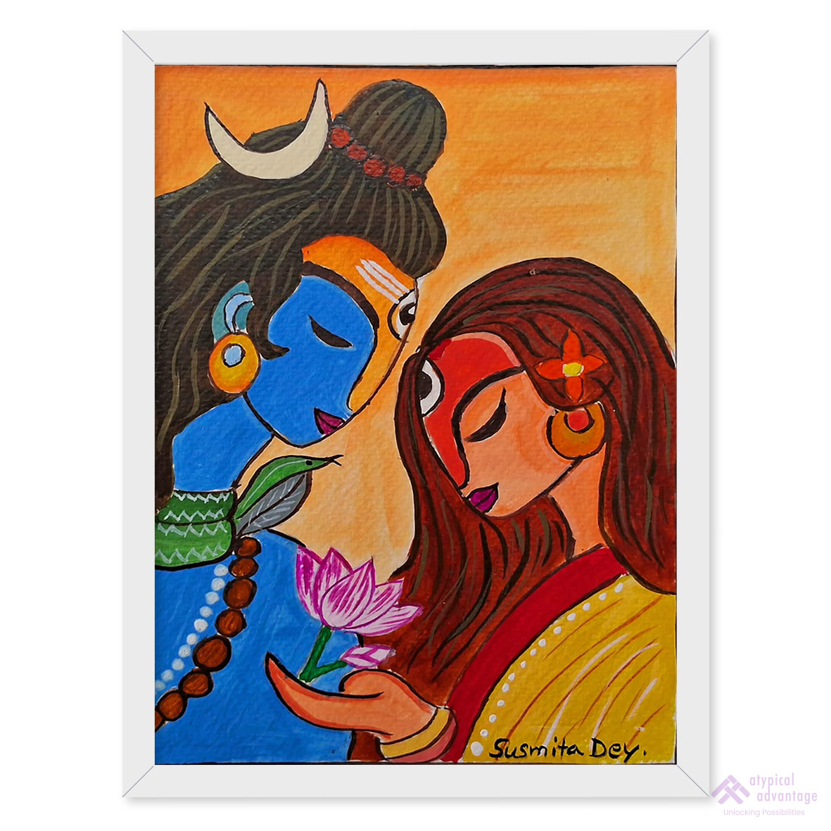 Shiva and Parvati with peace lotus painting. Slider 1/5