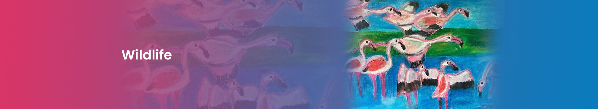 The background of the banner is purple and blue. It has the image of swans on it. The text reads, "Wildlife".