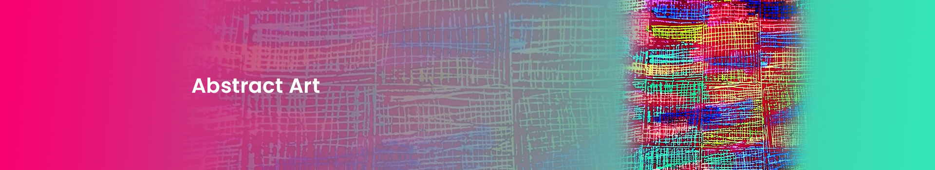 The background of the banner is pink and blue. It has the image of a weaving pattern. The text reads, "Abstract Art".
