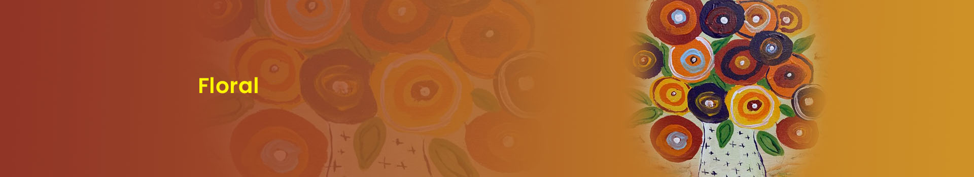 The background of the banner is brown. It has the image of a vase with flowers in it. The text reads, "Floral".