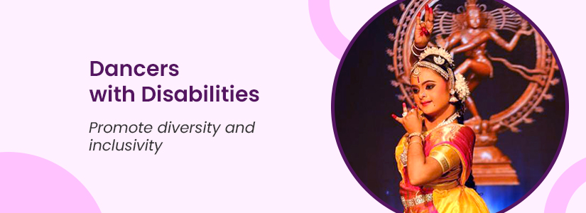 The background of the banner is pink. It has the image of a dancer with down syndrome. The text reads Models with Disabilities. Promote Diversity & Inclusivity